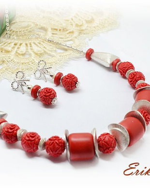 Set cinabru/accesorii placate argint 925