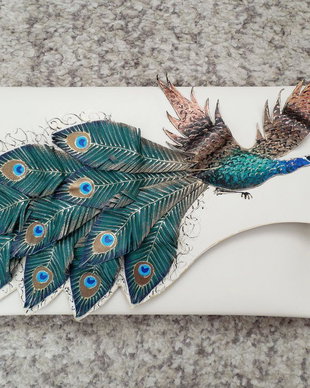 Poseta plic handmade unicat din piele naturala -Peacock