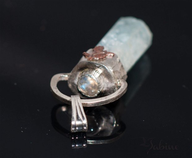 Pandantiv argint 925 şi cristal de acvamarin cu accent de moonstone, aquamarin si piatra lunii