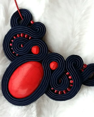 Colier soutache rosu-bleumarin