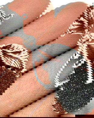 Ag461 - Pandantiv, argint 925, agata druzy neagra, picatura, floare