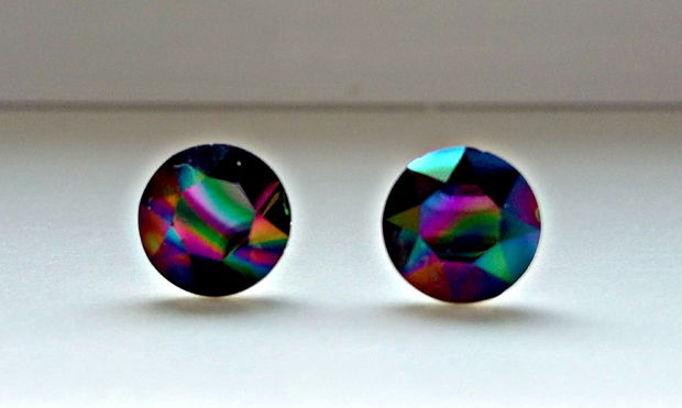 Cercei argint cu piatra Swarovski Chaton 8mm Rainbow Dark