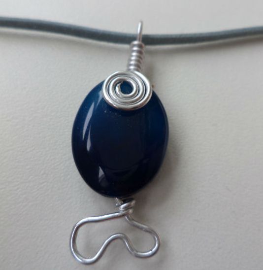 colier din sarma si agata albastra/colier talisman/colier unisex/pandantiv agata albastra - blue fish