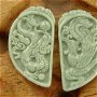 9903 - SET Pandantiv, jad sculptat, dragon si pasarea phoenix, doua piese in oglinda
