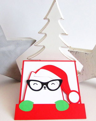 Felicitare Craciun cu pisica "Santa Cat" rosie, felicitare Santa, felicitare Mos Craciun, felicitare craciun, felicitare pisica
