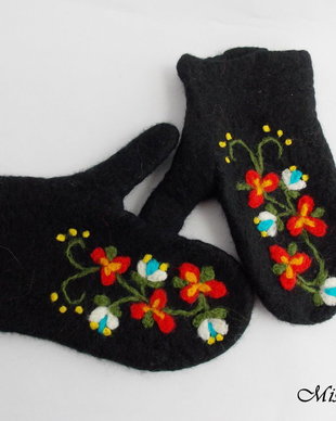 vqndut Manusi impaslite, cu un deget, cu broderie motiv floral impaslita