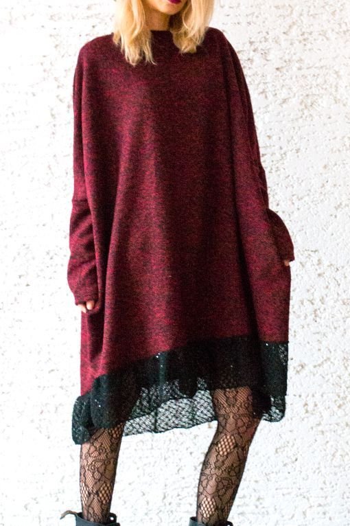 Rochie pulover - knit oversized red&black