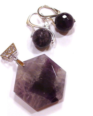 Set geometric pandantiv si cercei din Argint 925, Ametist mov - PA438, CE438 - colier si cercei pietre semipretioase, cadou romantic elegant pentru sotie, cercei delicati