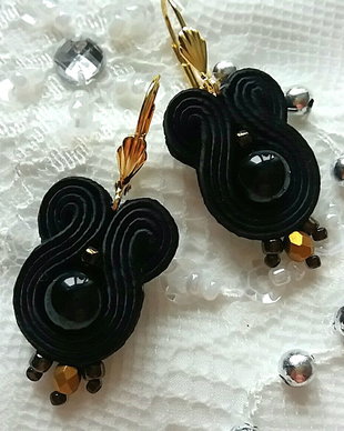 Cercei soutache negrii cu onix