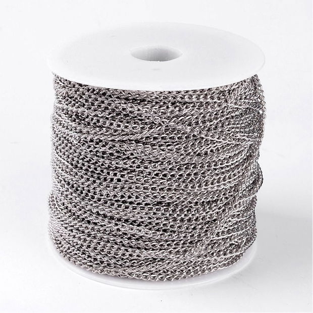 1m Lant twist/ rasucit agintiu metalic,  Nickel Free,  3x5mm  L09-568S-1862S