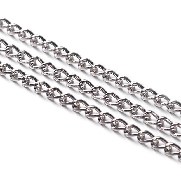 1m Lant twist/ rasucit agintiu metalic,  Nickel Free,  3x5mm  L09-568S-1862S