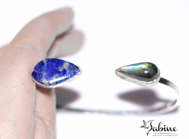 Rezervat momentan, bratara din argint 925 cu lapis lazuli si sodalit, bratara fixa, bratara deschisa,bratara minimalista