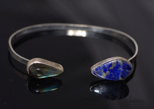 Rezervat momentan, bratara din argint 925 cu lapis lazuli si sodalit, bratara fixa, bratara deschisa,bratara minimalista