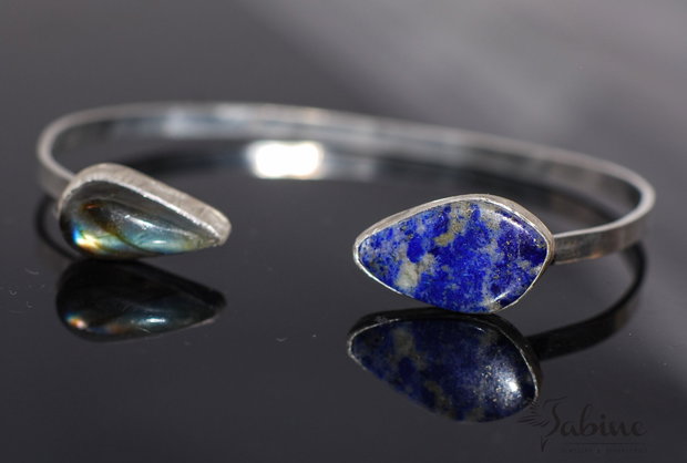 Rezervat momentan, bratara din argint 925 cu lapis lazuli si sodalit, bratara fixa, bratara deschisa,bratara minimalista