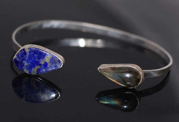 Rezervat momentan, bratara din argint 925 cu lapis lazuli si sodalit, bratara fixa, bratara deschisa,bratara minimalista