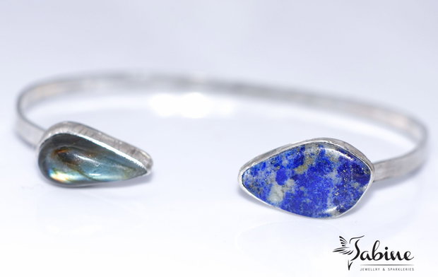 Rezervat momentan, bratara din argint 925 cu lapis lazuli si sodalit, bratara fixa, bratara deschisa,bratara minimalista