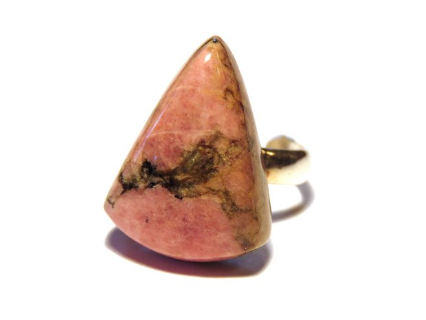 Inel reglabil deosebit din Argint 925 si Rodonit roz - IN441 - Inel romantic piatra triunghiulara, inel pietre semipretioase