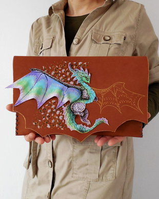 Poseta plic/Geanta "Crossover" handmade unicat - Dragon of Spring 3.0