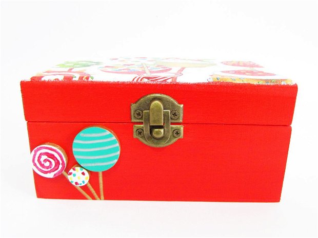Cutie pentru bijuterii Cake pops, cutie bijuterii Craciun, cutie bijuterii rosie, cutie bomboane