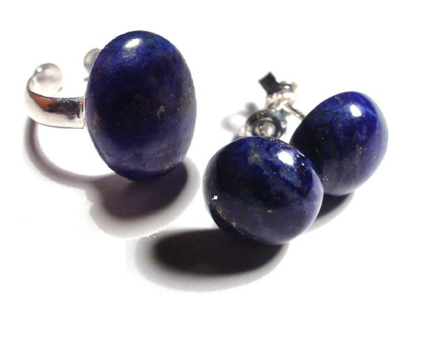 Inel si cercei cu surub din Argint 925 si Lapis lazuli - IN346.1, CE346 - Inel romantic albastru, inel pietre semipretioase, inel reglabil, cercei albastri, set romantic delicat