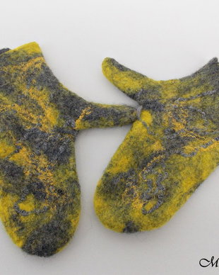 Vândut Manusi impaslite , cu un deget, bicolre galben- gri