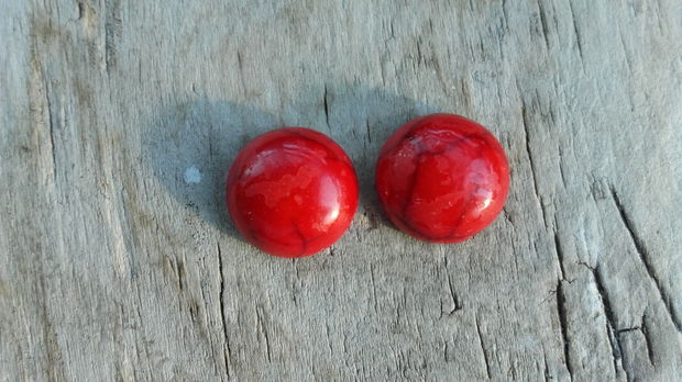 Cabochon howlite de sinteza rosu, 12 mm (2 buc)