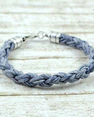Bratara barbateasca din snur de piele si zamac ''Vintage Jeans''