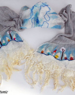 vqndut Fular din tricot si capete impaslite - Iarna pe coline -