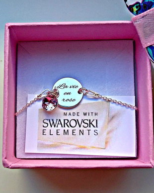 Bratara argint 925 cu banut argint 925 gravat si charm Swarovski