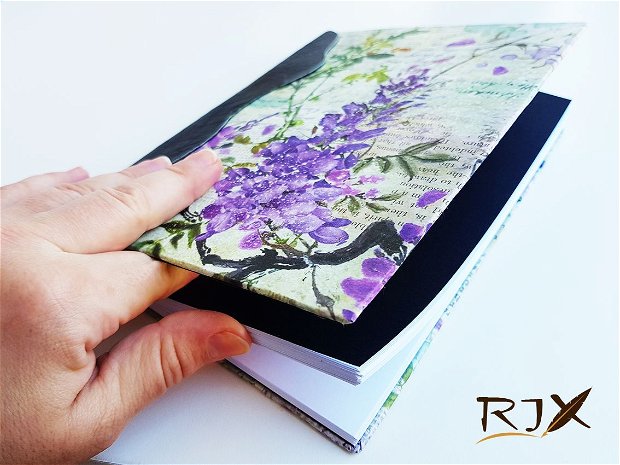 Jurnal (mare) PURPLE FLOWER - jurnal cu coperta tare și cotor din piele