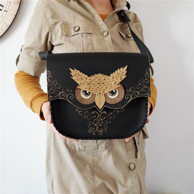 Geanta "Crossbody" handmade unicat- Owl