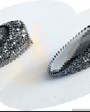 inel masiv , unisex ,cu cristal fumuriu si zirconii , nou