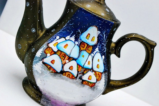 Set Ceainic cu Doua Cesti si Farfurioare " Winter Dreamland " - Winter Collection