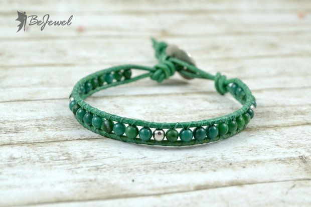 Bratara barbateasca cu snur de piele si agate ''Greenery''
