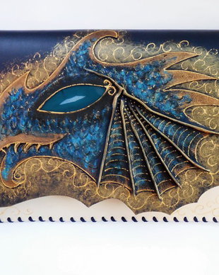 Poseta plic handmade unicat din piele naturala -Blue Dragon of Thrones