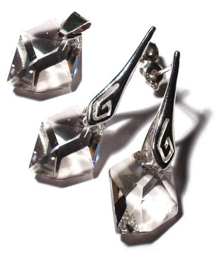 Set cercei geometrici si pandantiv din Argint 925 si Cristale Swarovski cosmic diamond silver shade - CE119.3, PA119.3 - cercei argintii stralucitori, colier geometric, bijuterii mireasa