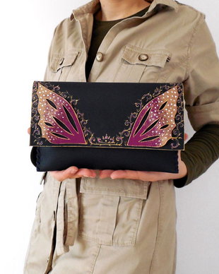 poseta plic handmade unicat din piele - Fairy Wings