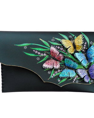 Poseta plic unicat din piele naturala- Rainbow Butterflies 2.0