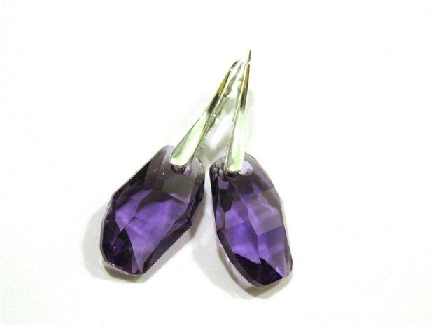 Cercei geometrici din Cristale Swarovski mov violet si argint 925 - CE455 - Cercei casual delicati, cercei eleganti romantici, cercei cristale