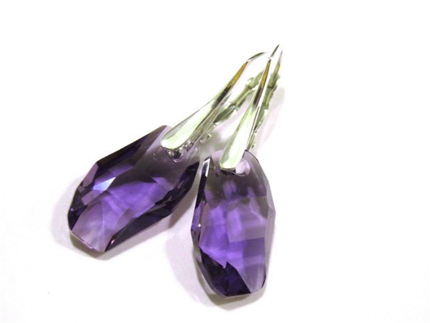 Cercei geometrici din Cristale Swarovski mov violet si argint 925 - CE455 - Cercei casual delicati, cercei eleganti romantici, cercei cristale
