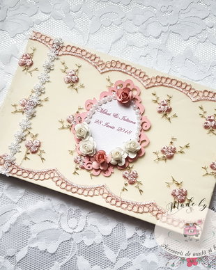 Carte oaspeti dantela roz