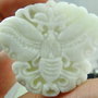 9927 - Pandantiv, jadeit sculptat, fluture, alb, 45x40mm