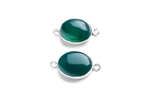 Conectoare agat oval verde smarald in rama argintata si antichizata