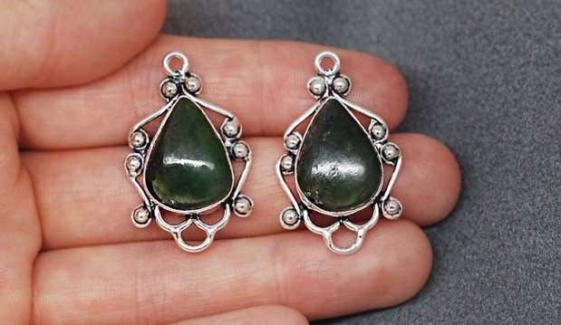 Set pandante jad - nefrit natural in rama argintata