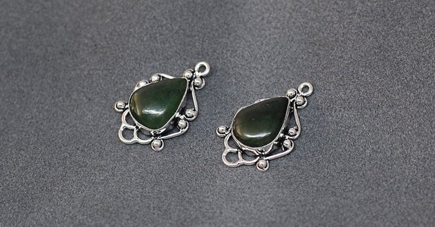 Set pandante jad - nefrit natural in rama argintata