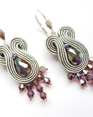 Cercei soutache gri cu cristale