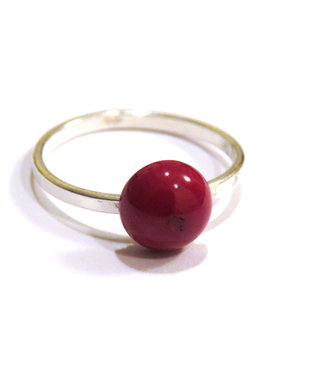 Inel delicat din Argint 925 si Coral rosu rotund - IN456 - Inel romantic ziua indragostitilor Dragobete, inel pietre semipretioase, cadou Valentine's day