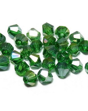 Cristale din sticla, biconice, 3 mm, AB, LimeGreen