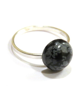 Inel delicat din Argint 925 si Obsidian negru gri rotund - IN457 - Inel pietre semipretioase, cadou Valentine's day ziua indragostitilor Dragobete