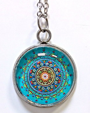 Pandant inox cu cabochon mandala 20mm